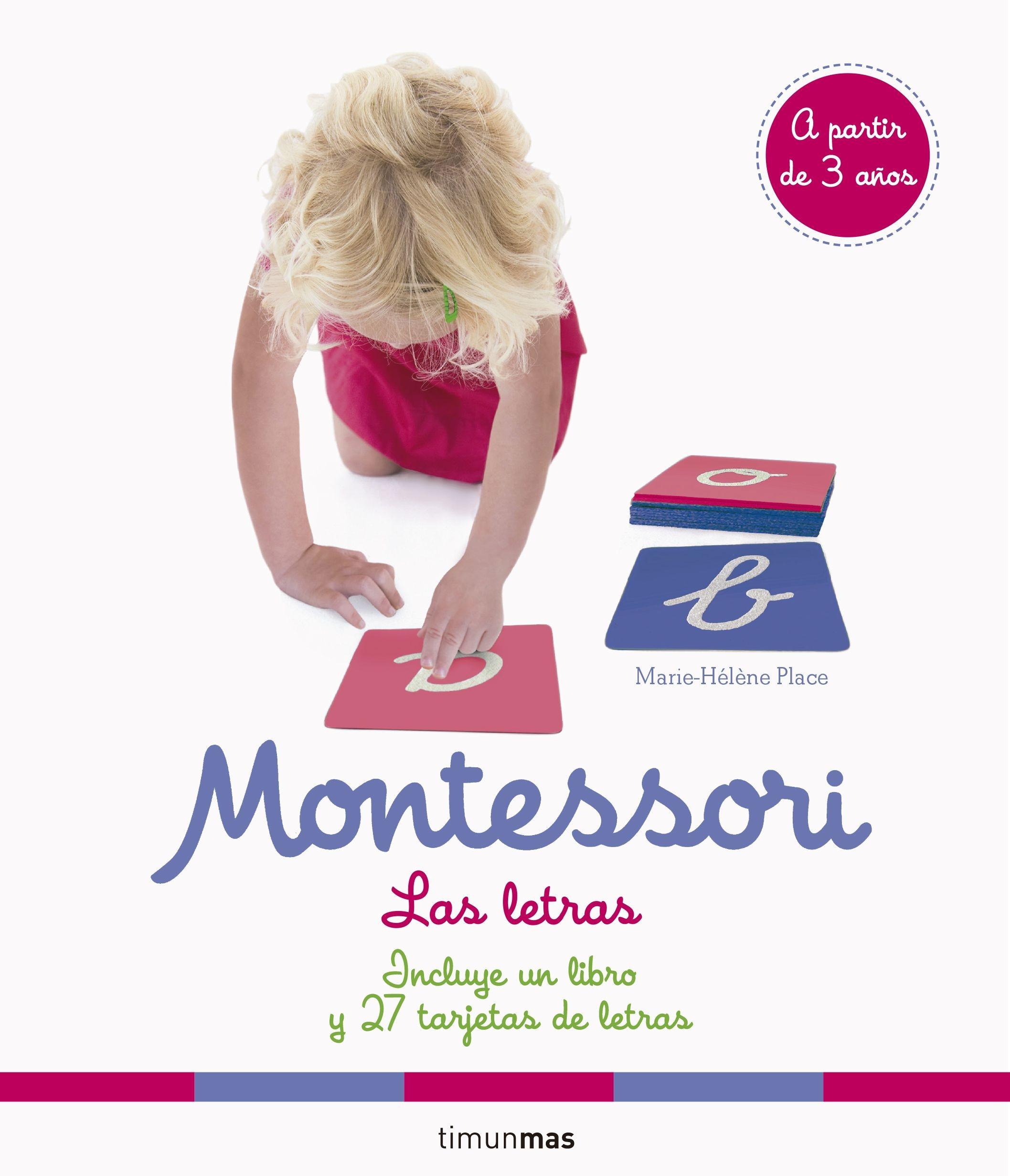 Montessori. Las letras "Incluye un libro y 27 tarjetas de letras". 