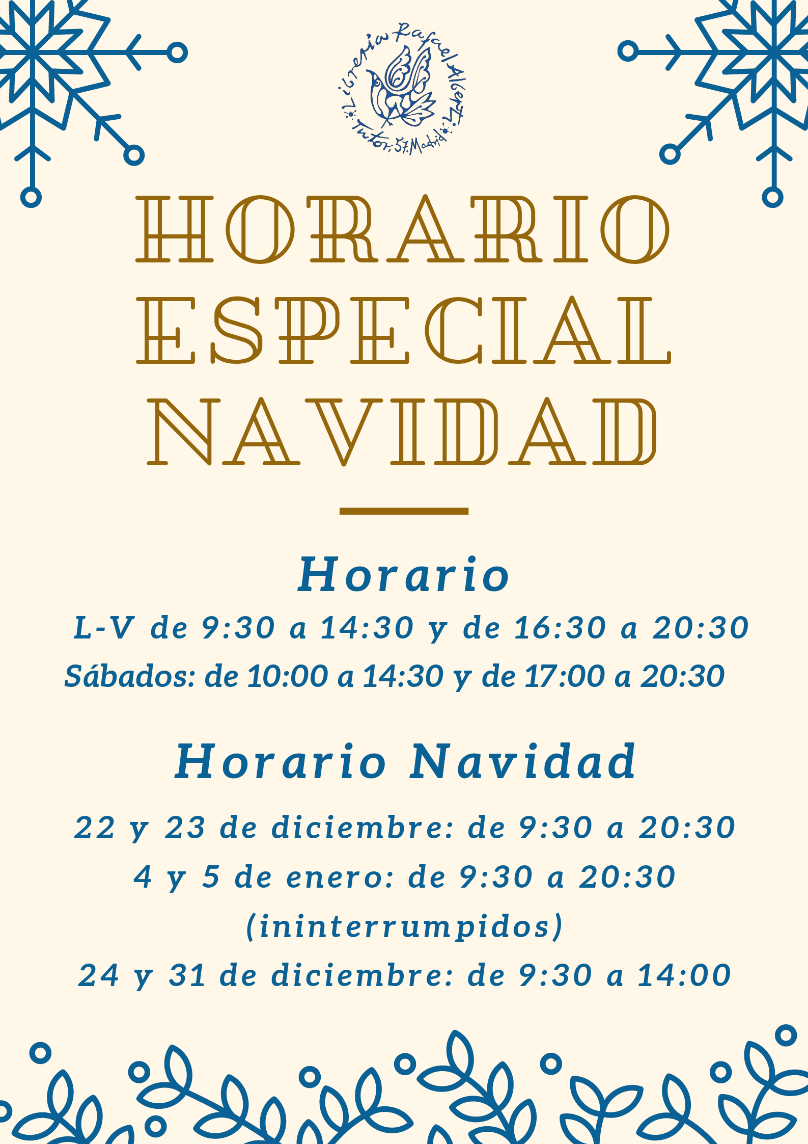 Horario especial Navidad