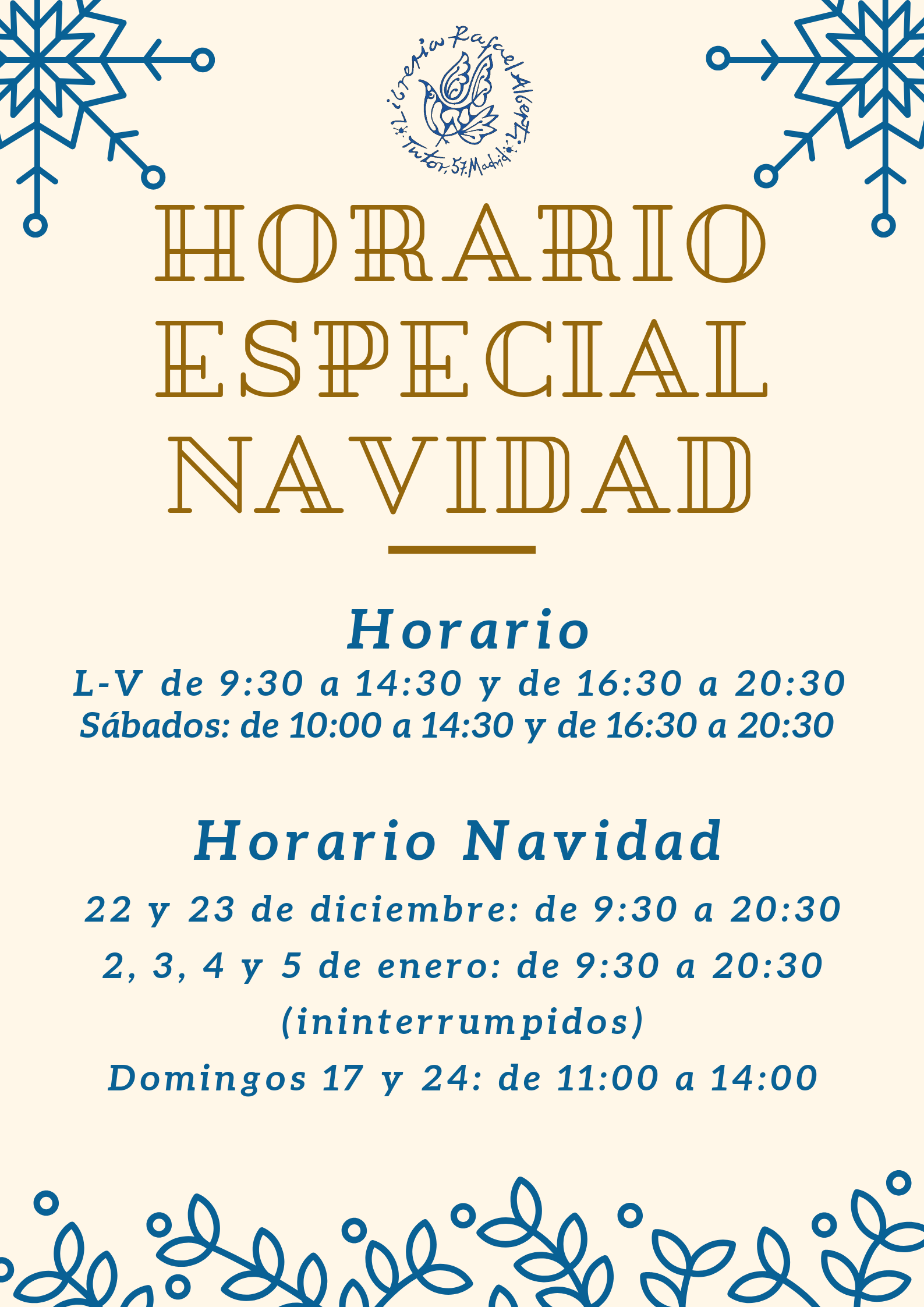 HORARIO ESPECIAL NAVIDAD