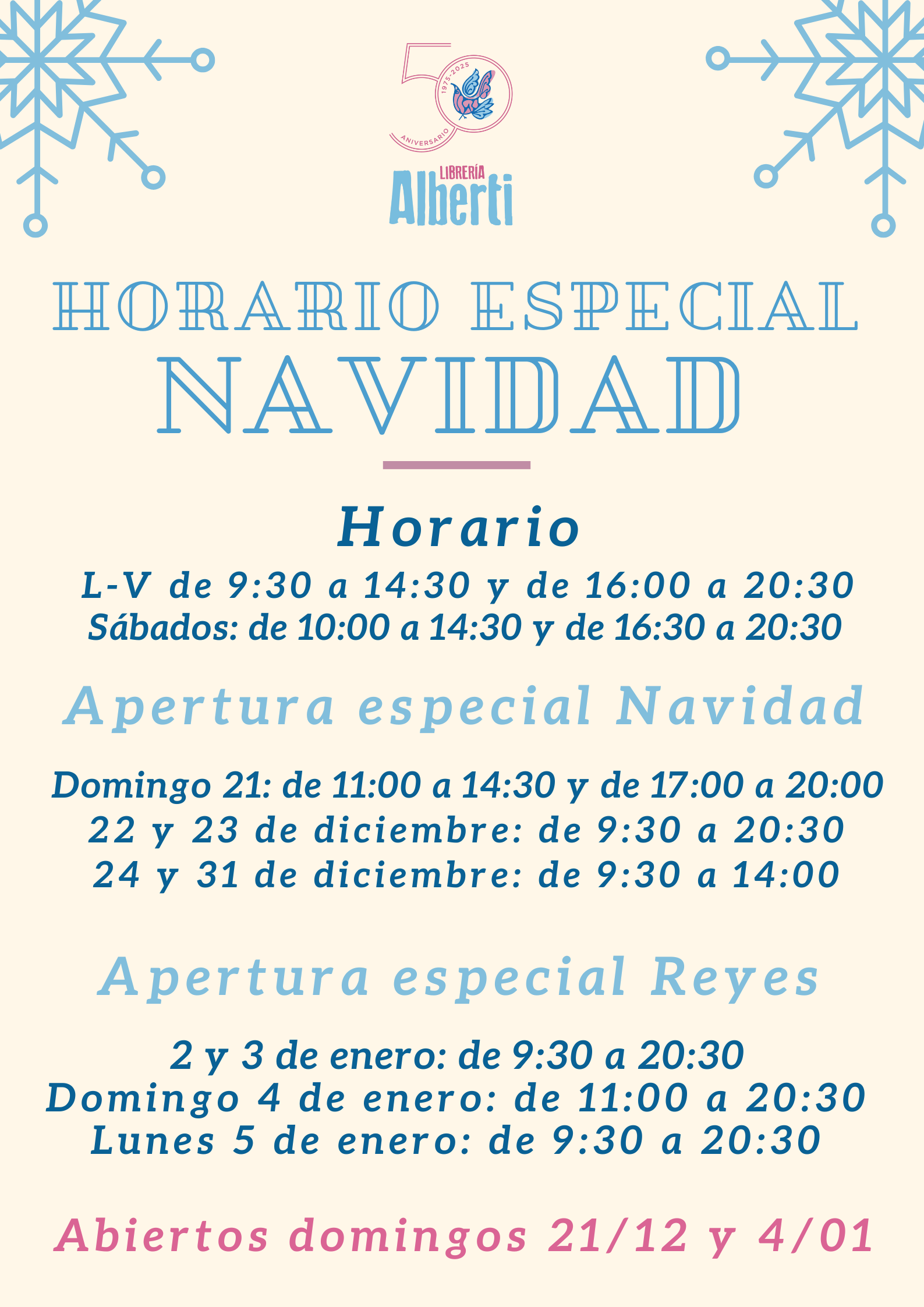 HORARIO ESPECIAL NAVIDAD