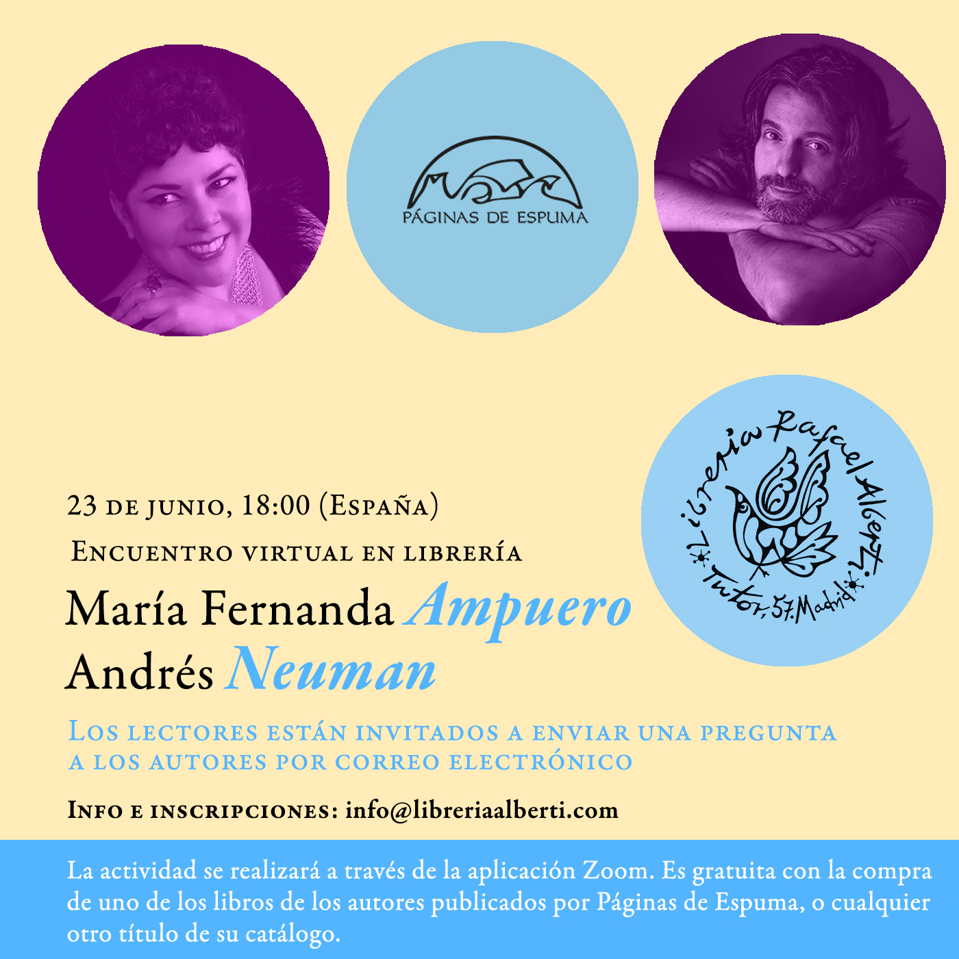 Encuentro virtual con MARÍA FERNANDA AMPUERO y ANDRÉS NEUMAN (Páginas de Espuma)