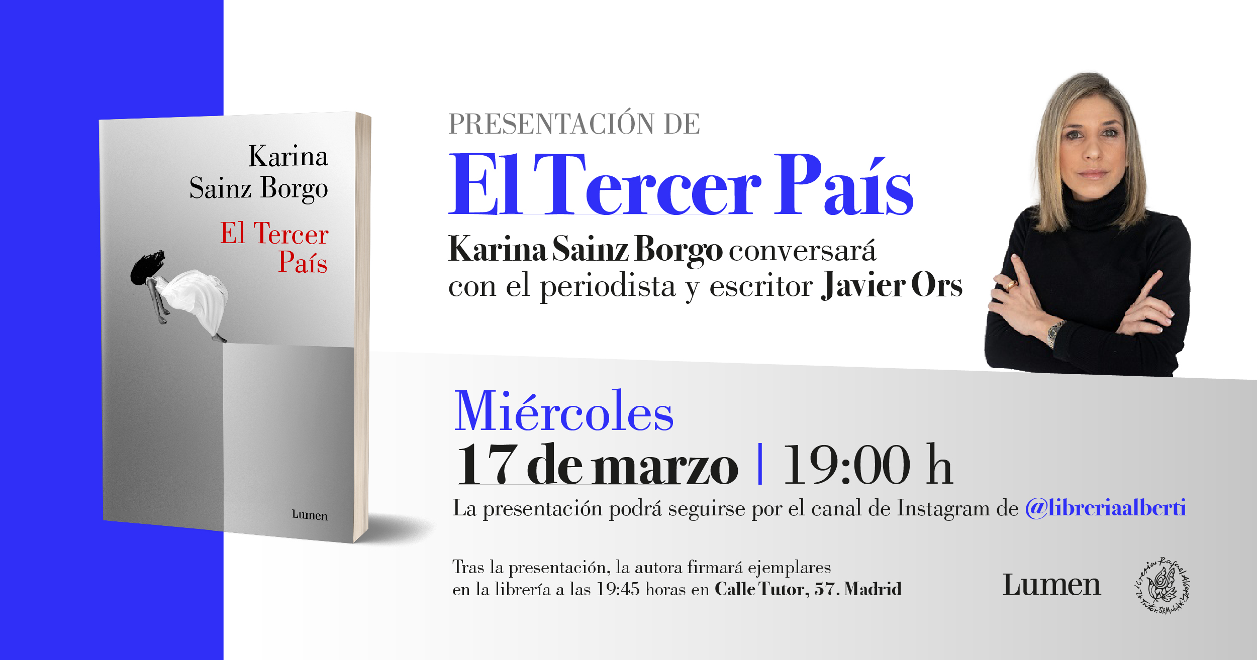 KARINA SAINZ BORGO presenta y firma 'El Tercer País' (Lumen)