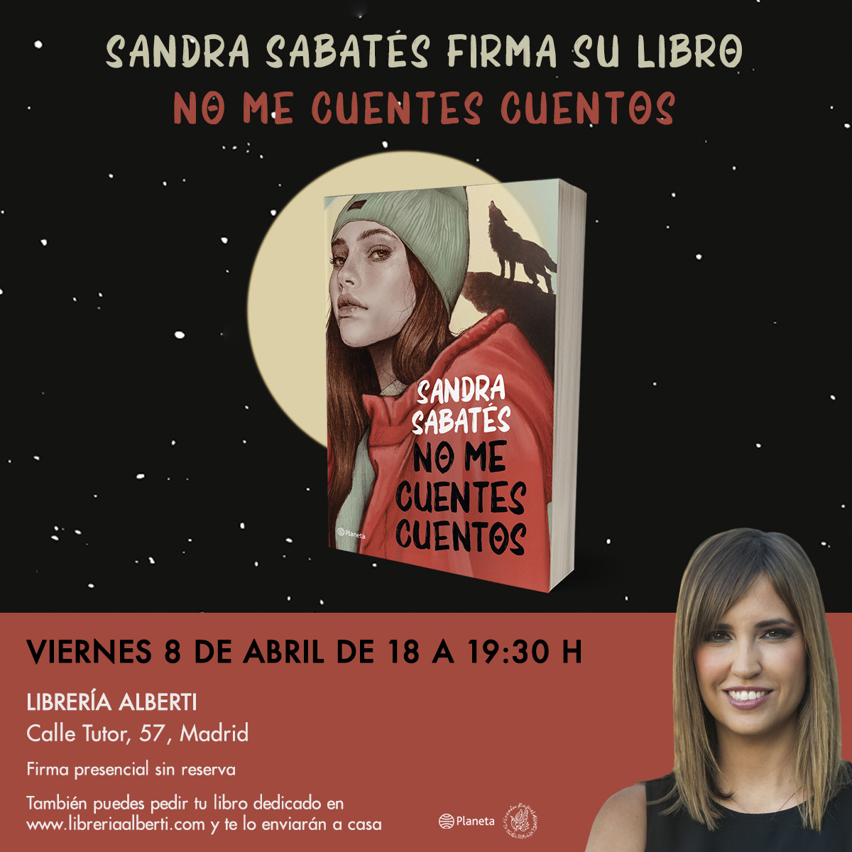 SANDRA SABATÉS firma 'No me cuentes cuentos' (Planeta)