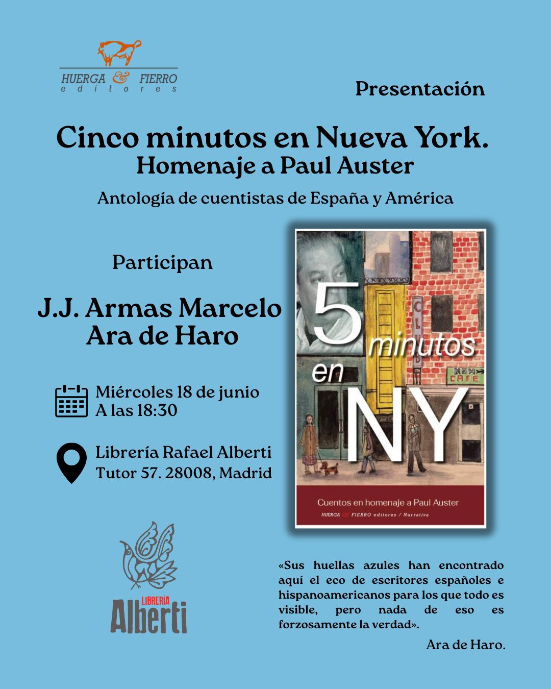 Cinco minutos en Nueva York. Cuentos en homenaje a Paul Auster (Huerga y Fierro)
