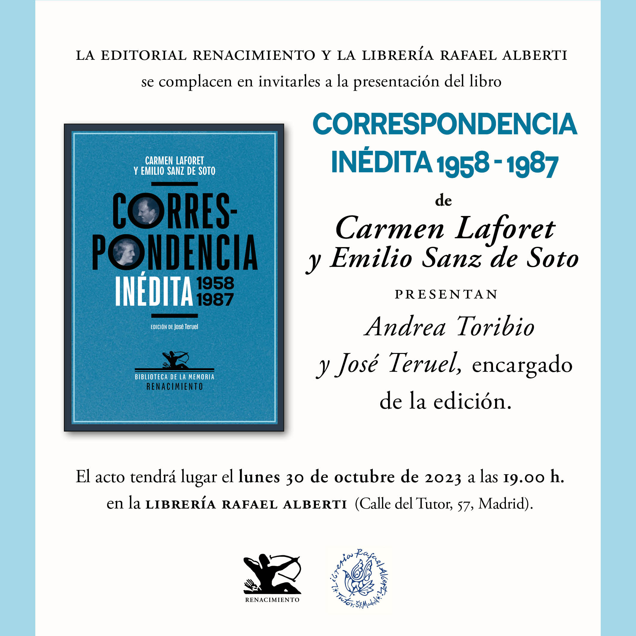 Correspondencia inédita 1958-1987, de CARMEN LAFORET  y EMILIO SANZ DE SOTO(Renacimiento)
