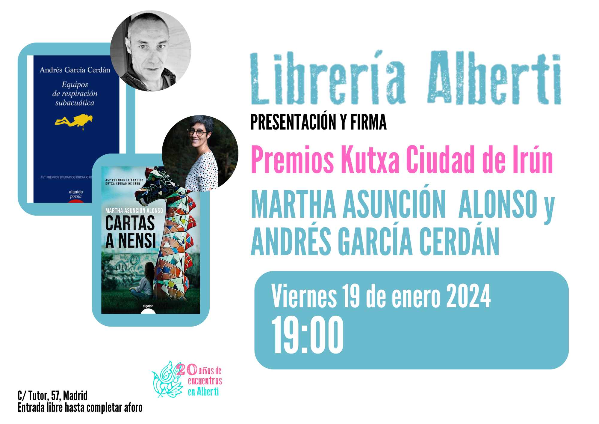 MARTHA ASUNCIÓN ALONSO 'Cartas a Nensi' y ANDRÉS GARCÍA CERDÁN 'Equipos de respiración subacuática', Premio Kutxa Ciudad de Irún 2023 de novela y poesía.