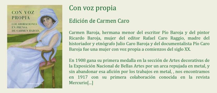 Con Voz Propia "Colaboraciones en Prensa de Carmen Baroja". 