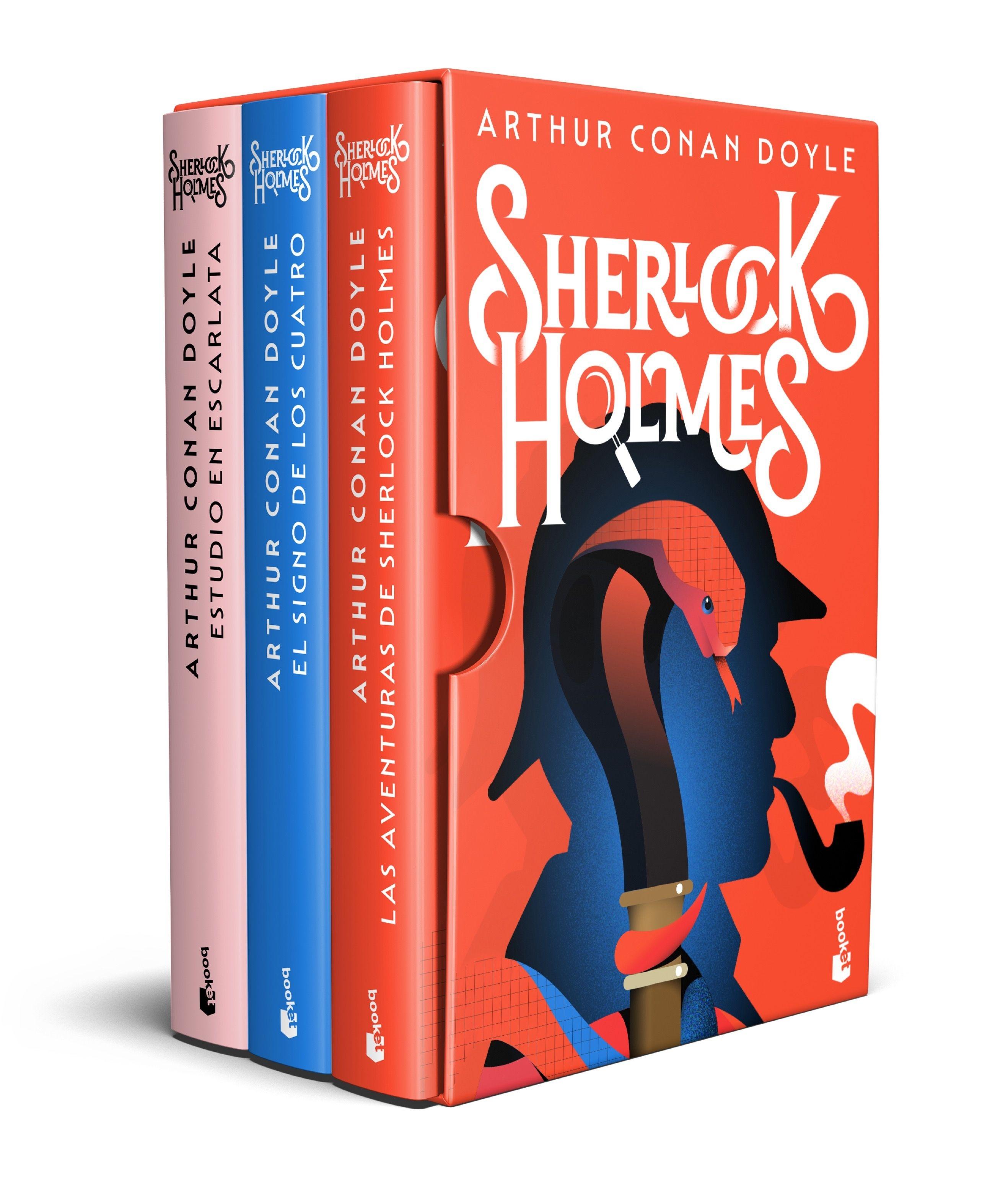 Estuche Sherlock Holmes (Arthur Conan Doyle) "Estudio en escarlata, El signo de los cuatro y Las aventuras de Sherlock". 
